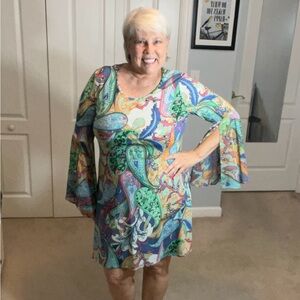 MSK Multicolor Paisley Dress with Split Bell Sleeves